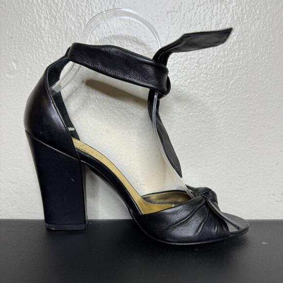 Coach Black Leather Peep-Toe Heels, Ankle Tie, 3.5" Block Heel, Size 6B - Picture 3 of 9